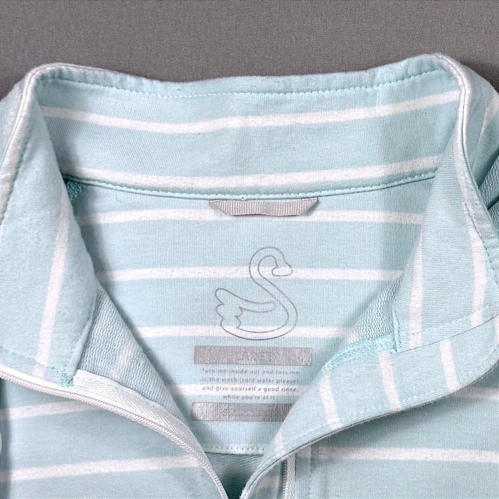 Swannies Mens Large Light Blue White Striped Quarter Zip Golf Hoodie Pullover - Picture 2 of 9